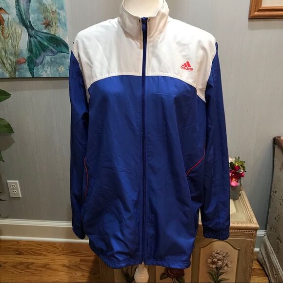 Vintage Adidas Mesh Lined Windbreaker Jacket Bue White Sz XL - Picture 2 of 16